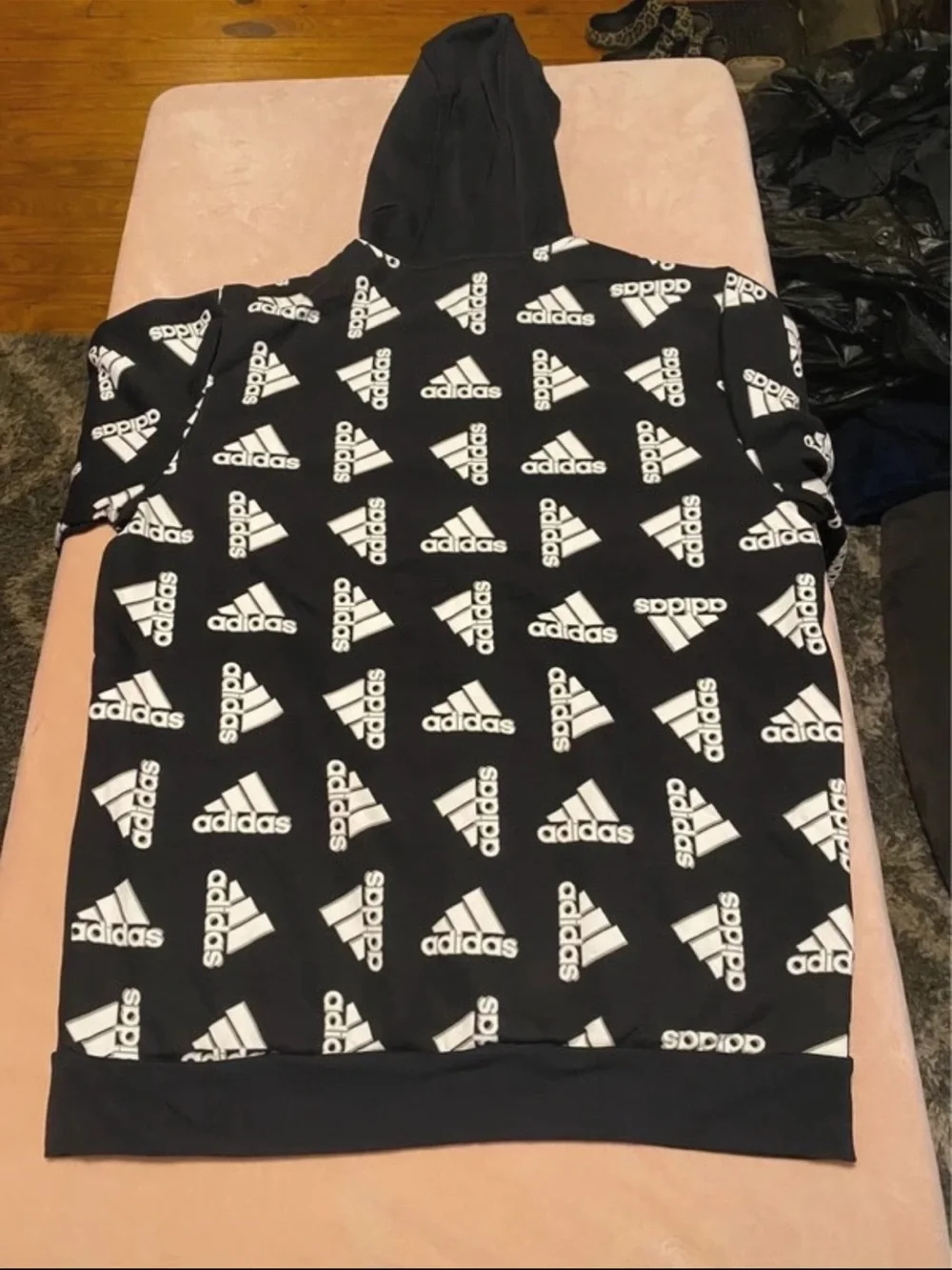 adidas Black Hoodie with White Logo Print